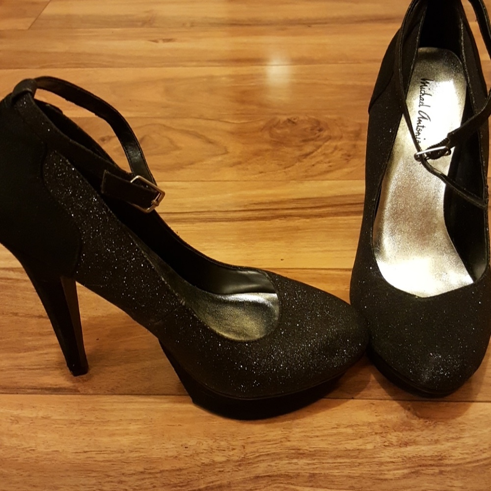Black glitter heels